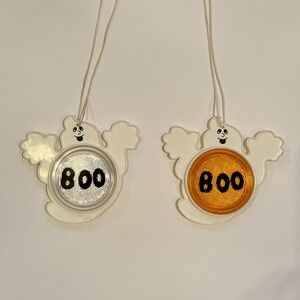 2 Vintage 6" Halloween Safety Reflector Necklace Boo‎ Ghost Loomco 1997